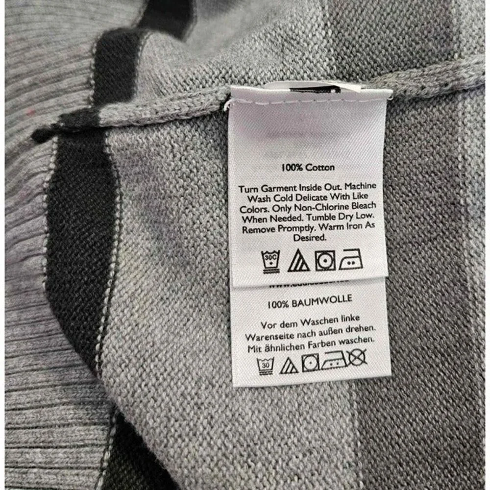 Eddie Bauer Mens Mock Neck Quarter Zip Striped Gray Sweater Outdoor Hiking Sz TL